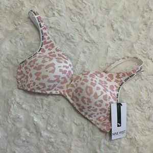 Nine West Intimates Pink And White Leopard Print Wire free Bra Size 34B NWT